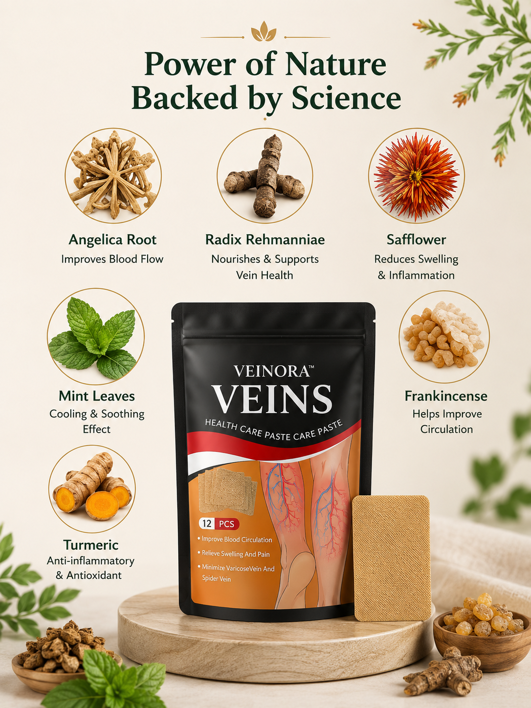 Veinora™ Spider & Varicose Vein Patches | Natural Herbal Leg Comfort Patch (12 PCS)