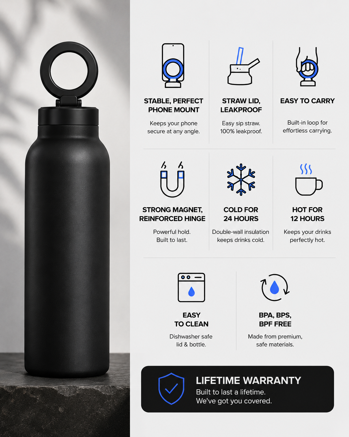 MagBottle | Magnetic Water Bottle with Phone Holder