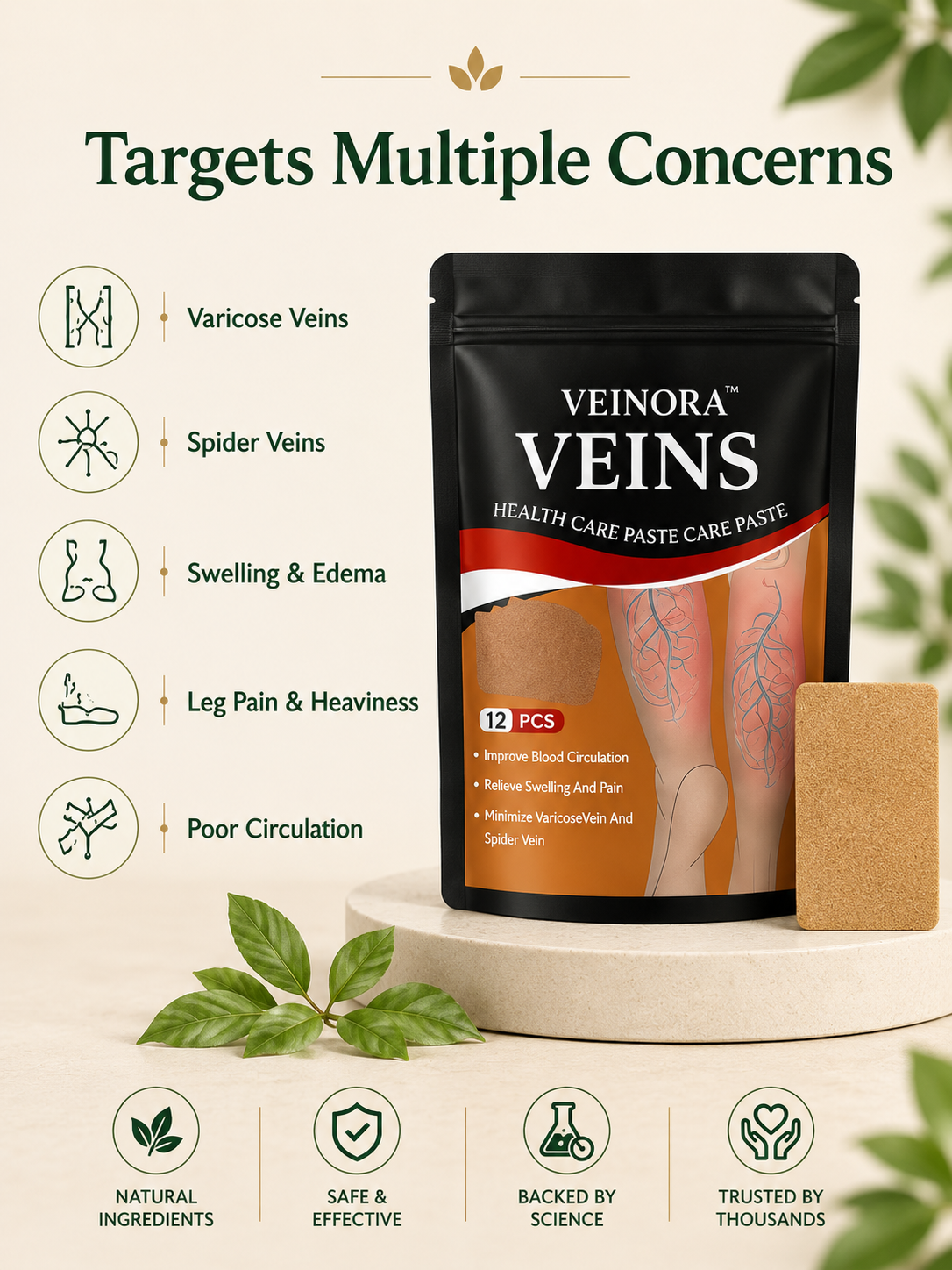 Veinora™ Spider & Varicose Vein Patches | Natural Herbal Leg Comfort Patch (12 PCS)